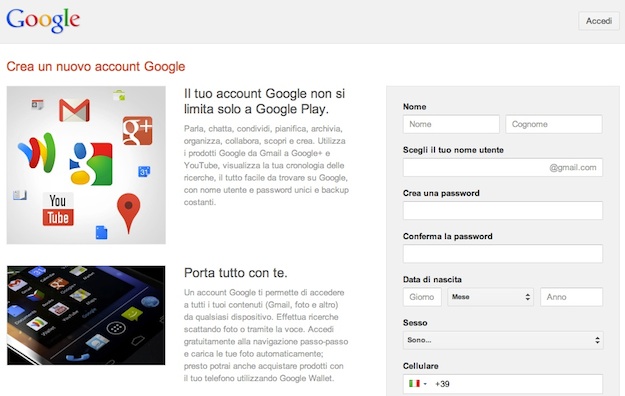 accesso a Google Play Store