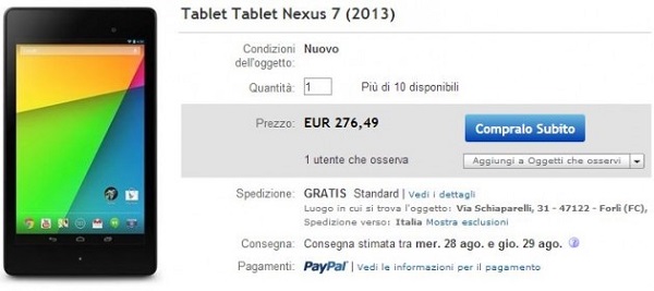 Nexus 7 in preordine a 276 euro