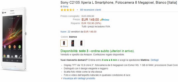 Sony Xperia L in offeta