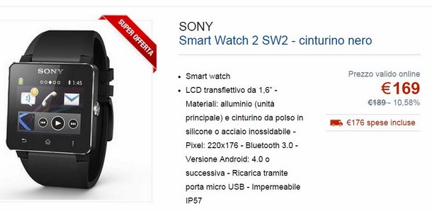 Offerta sony SmartWatch 2 sw2