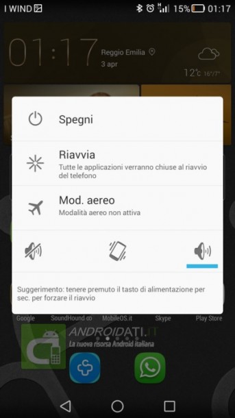 pop up per lo spegnimento Android