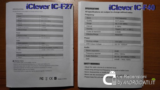 iClever IC-F27 e IC-F40 - Manuali con specifiche Tecniche