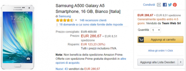 Offerta Amazon Samsung Galaxy A5 