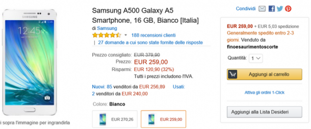 Offerta Amazon Samsung A500 Galaxy A5