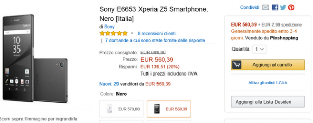 Offerta Amazon: Sony Xperia Z5