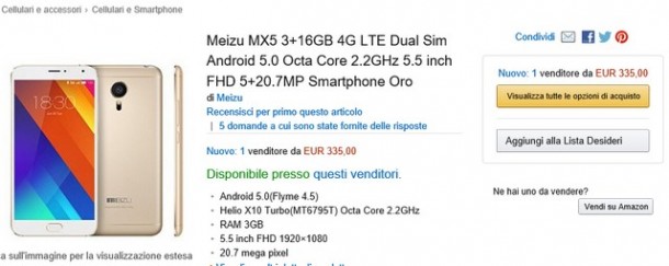 Offerta Amazon Meizu MX5