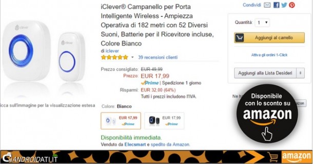Offerta Amazon iClever campanello wireless