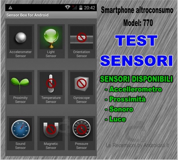 Smartphone Altroconsumo: Sensori presenti