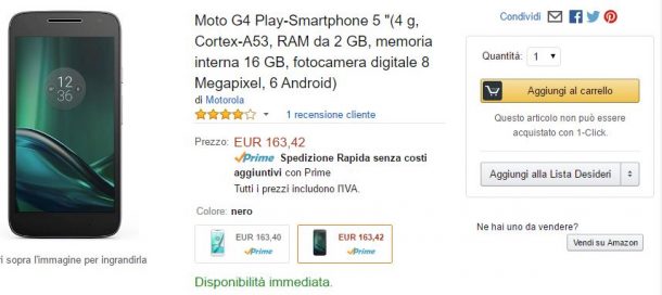 Moto G4 Play su Amazon a 163€
